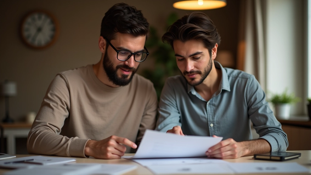 Couple étudiant ensemble des graphiques financiers mensuels