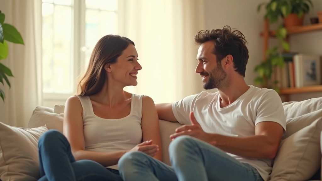 Couple heureux en conversation à la maison