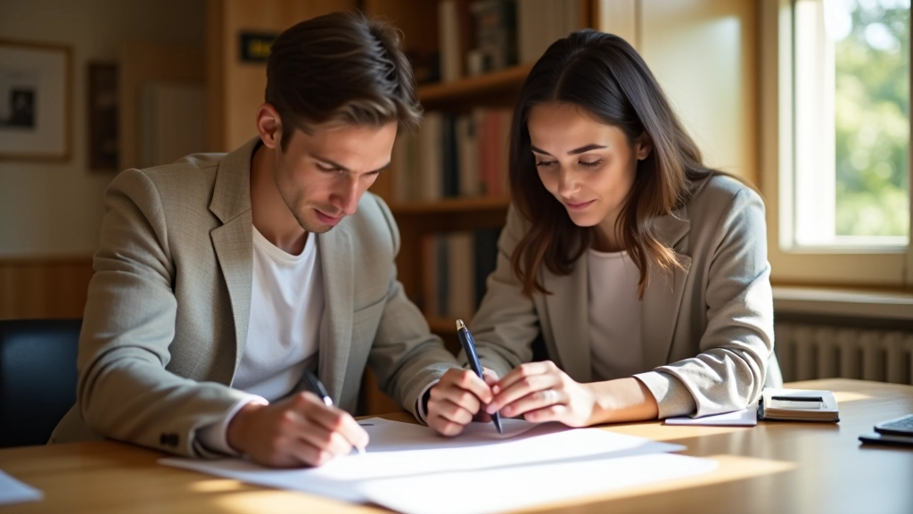 Couple examenant ensemble des documents financiers à la maison