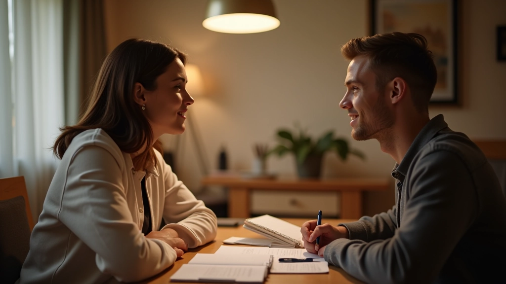 Couple having a calm financial discussion at a table